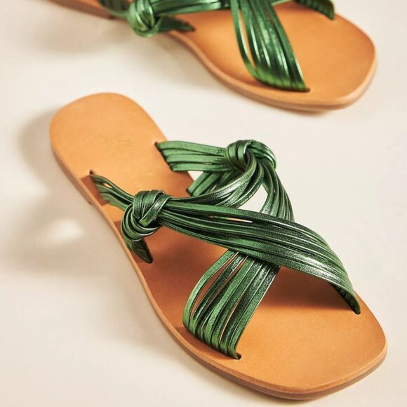 Excellent Condition, SZ 7, Anthropologie, Matisse Mystic, Green Leather Sandals - Picture 1 of 4